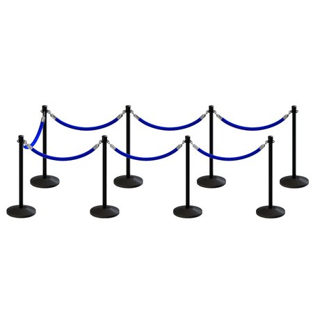 MONTOUR LINE Stanchion Post and Rope Kit Black, 8 Crown Top 7 Blue Rope C-Kit-8-BK-CN-7-PVR-BL-PS